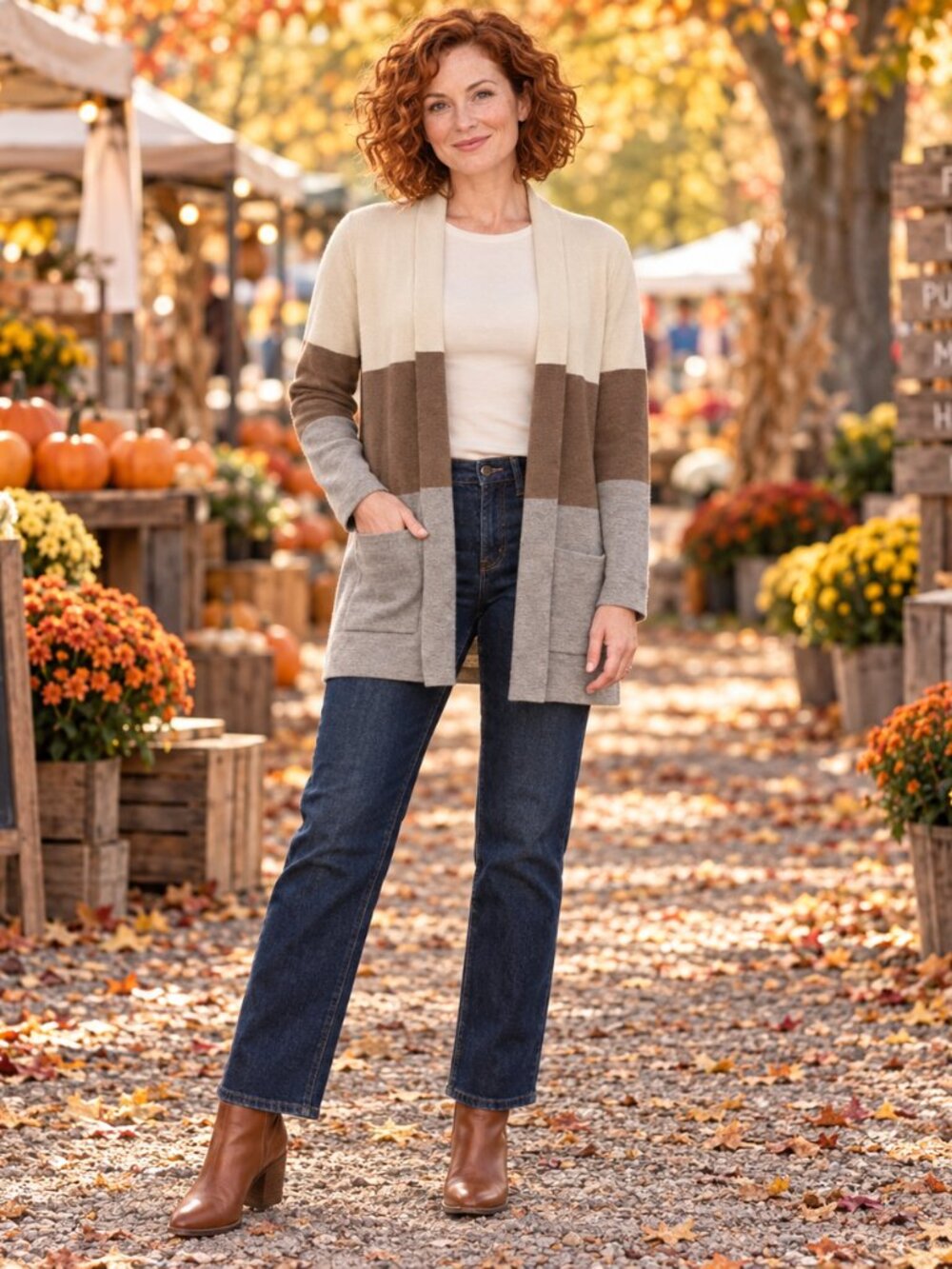 Cyrus Colorblock Open Front Cardigan with Pockets Size Small